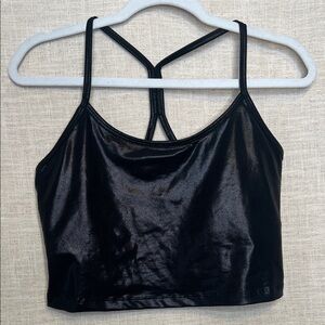 Beyond Yoga Black Shiny Strappy Cropped Tank with built in bra
